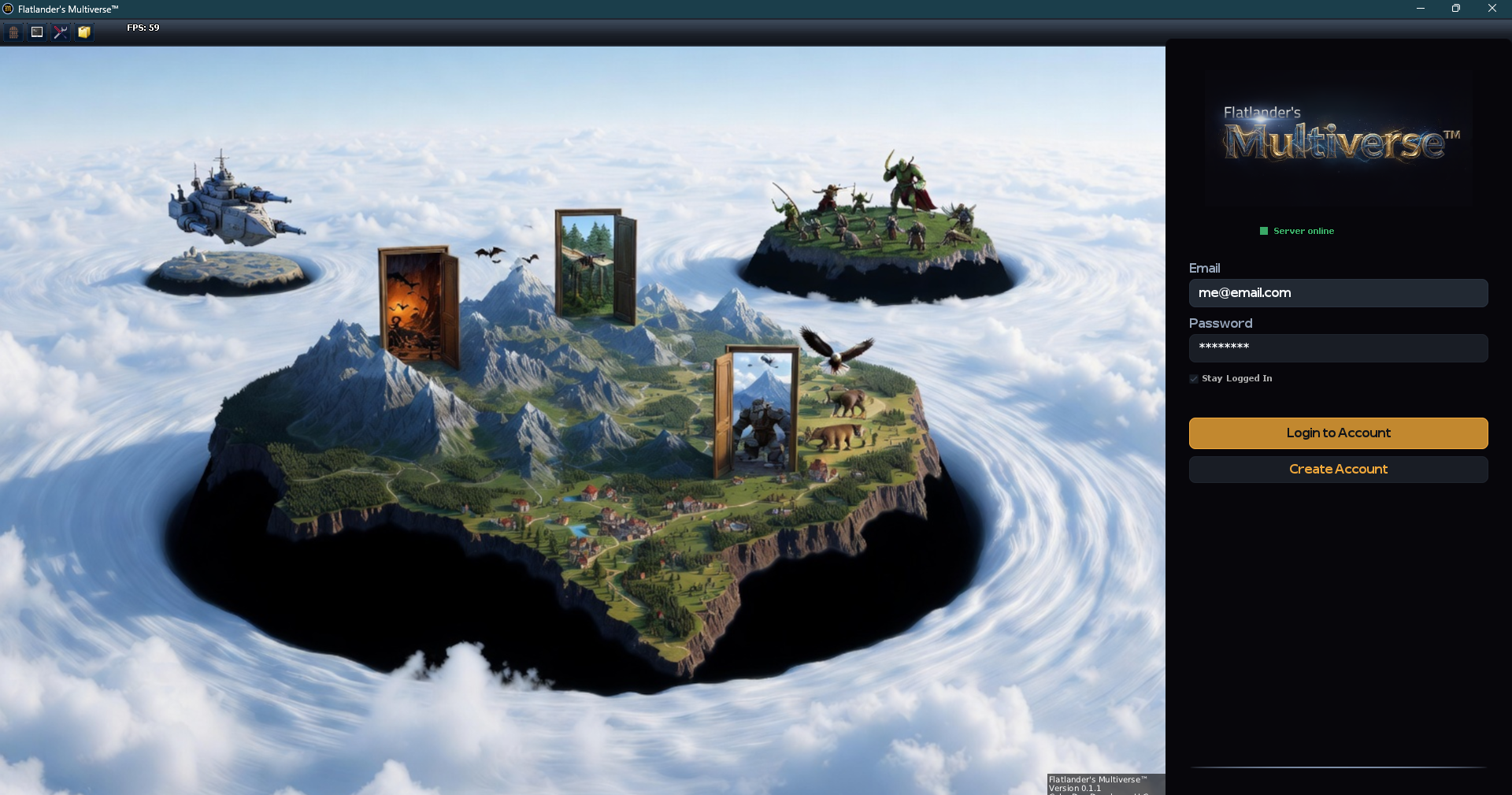 Flatlander's Multiverse — login screen